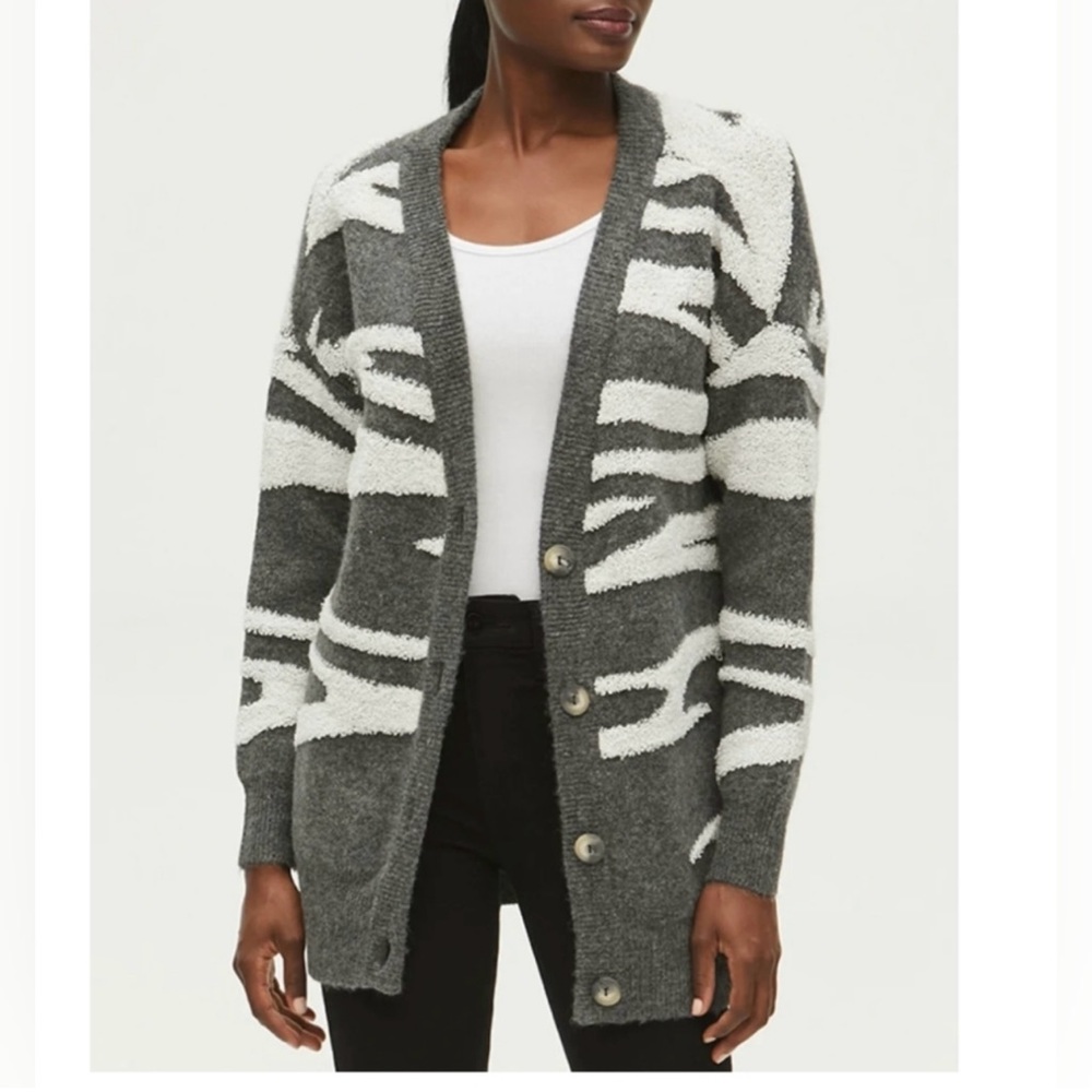 $228 Michael Stars Charcoal Combo Nell Cardigan Zebra Thick Sweater Sz 3X NWT